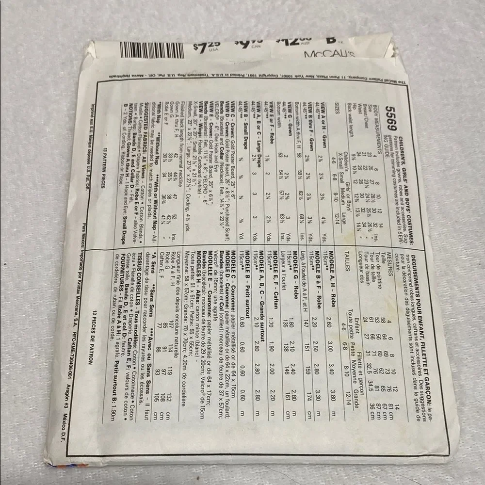 McCall’s Sewing Pattern 5569 Kids Costume - Picture 2 of 5